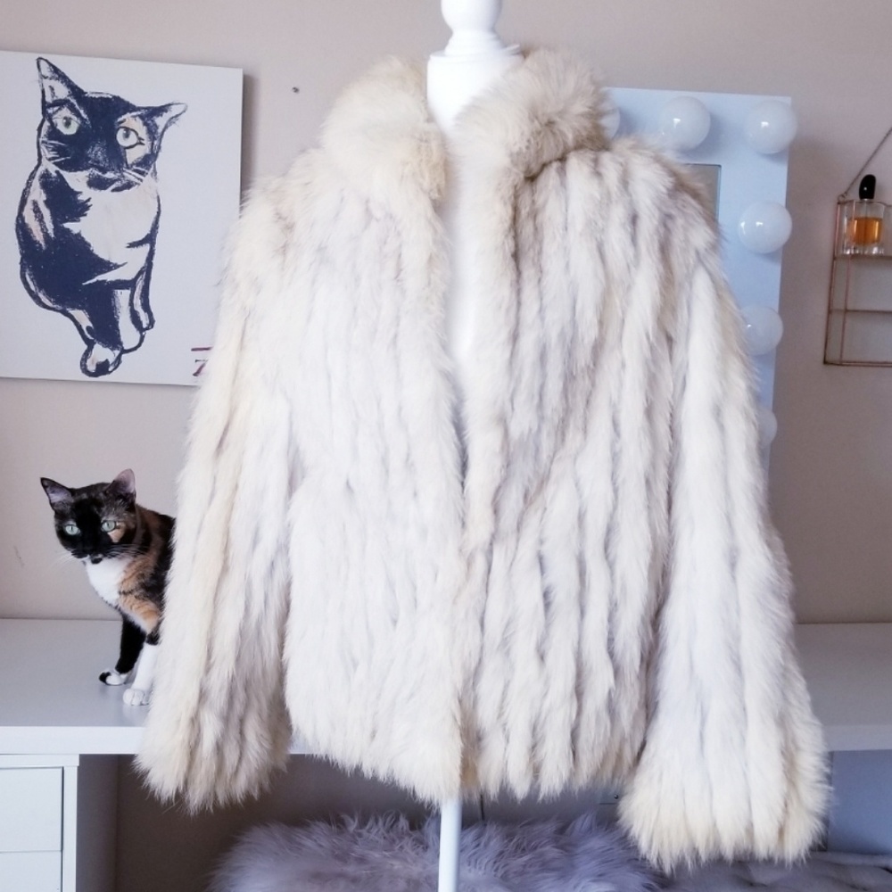 Saga Fox Genuine Blue Fox Fur Coat Sz Medium